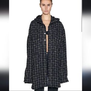 Faith Connexion Tweed oversized hooded shirt black/navy unisex SZ M